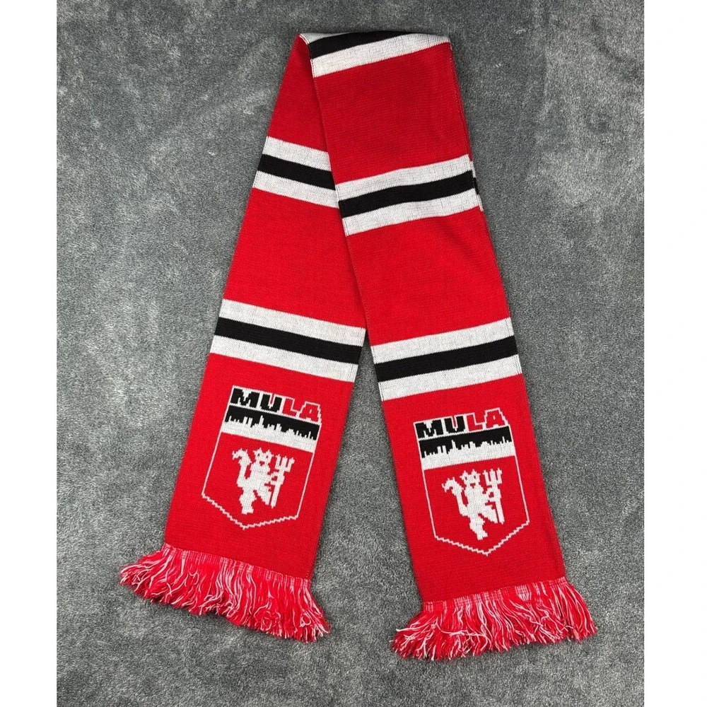 Ruffneck Scarves MULA Soccer Scarf Red Black White Striped Knit Fringe Turkey